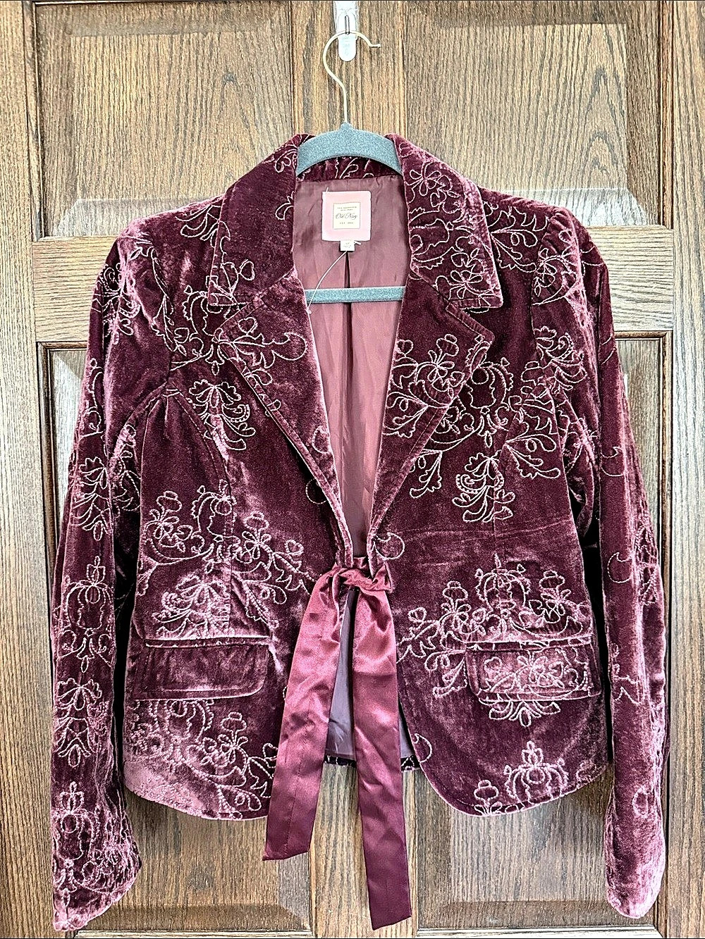 Old Navy Burgundy Floral Velvet Tie-Front Blazer in Size Small Like New